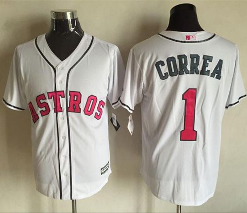 Astros #1 Carlos Correa White New Cool Base Mother's Day Stitched MLB Jersey